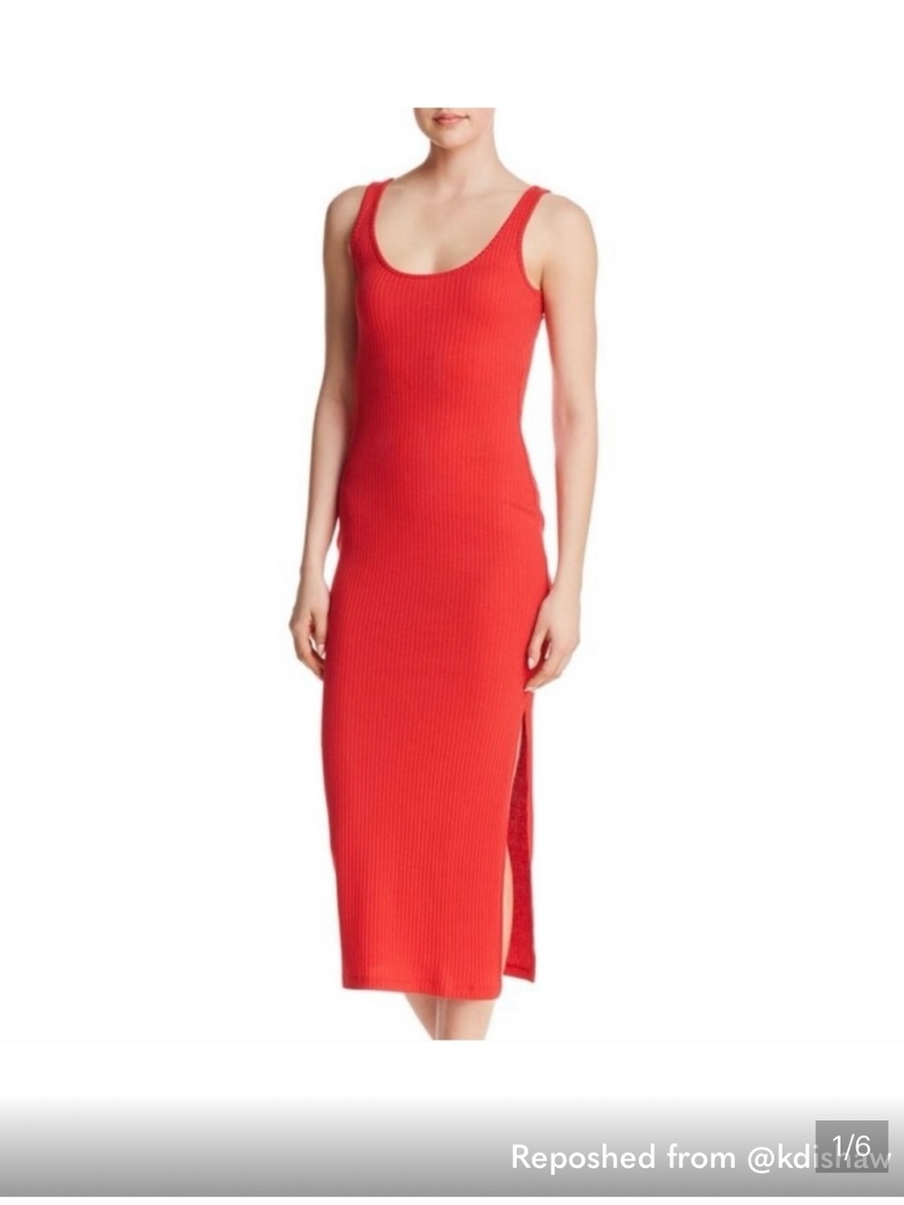 French Connection Red Ribbed Midi Tank Dress